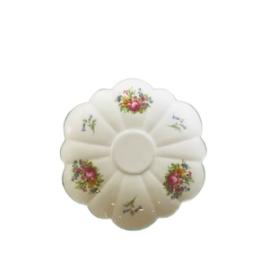 Vintage replacement Shelley saucer orphan bone china England white with flowers and green edge, replacement Shelley saucer.