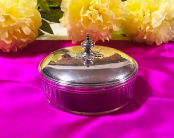 1928 Markers Sterling Silver Cover  Round Box , Sterling Cover 139 Grams and Crystal Round Box, Gorgeous Gift.