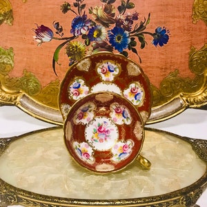 Stunning Rare Vintage Double Warrant Paragon Tea cup and saucer, Fine Bone China England, Red with Pink Roses, Gift For Her.