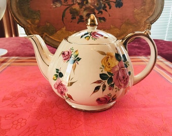Vintage engelsk samlarobjekt Sadler rosa kålros tekanna, samlarobjekt tekanna gåva, unik tekanna gåva, tebjudningsgåva