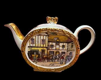 Sadler Würfelfass Teekanne mit Deckel “Old Coach House Yark” England, Sammlerstück Sadler Teekanne.