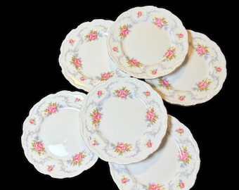 Royal Albert Tranquility Set of 6 Dessert Plates 7 1/8” diameter bone china England vintage.