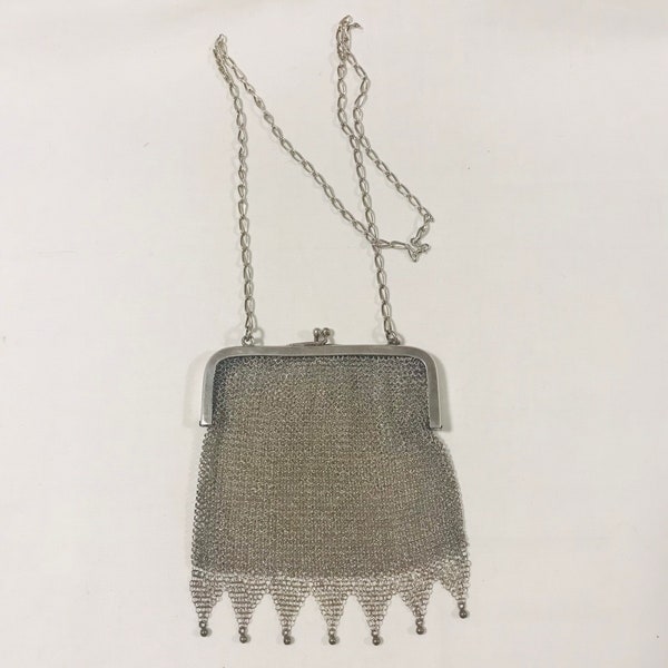 Vintage 800 Silver Chain Link Mesh Purse. Open Work, Long Chain , Marked 800. 134grams. Collectible vintage gift.