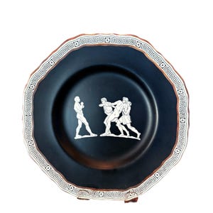 Plato de cerámica Pratt de Freton antiguo del siglo XIX F&R de 8 3/4” de diámetro con patrón griego antiguo, cerámica Prattware muy rara y pieza coleccionable.