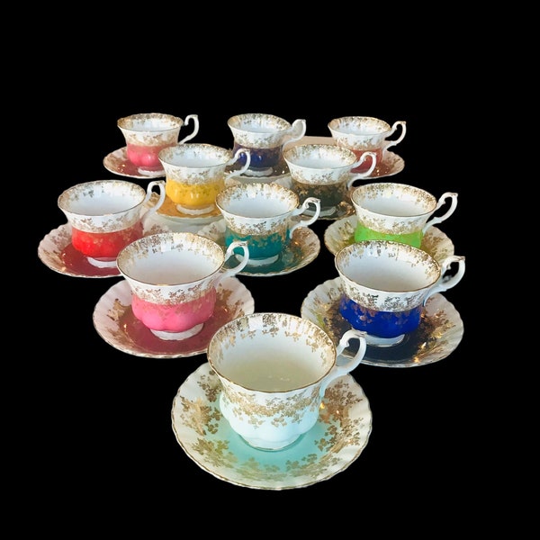 Sold Individually - Royal Albert “ Regal Series” Tea  Cups and Saucers. pink blue green red black pink, Classic Gift.