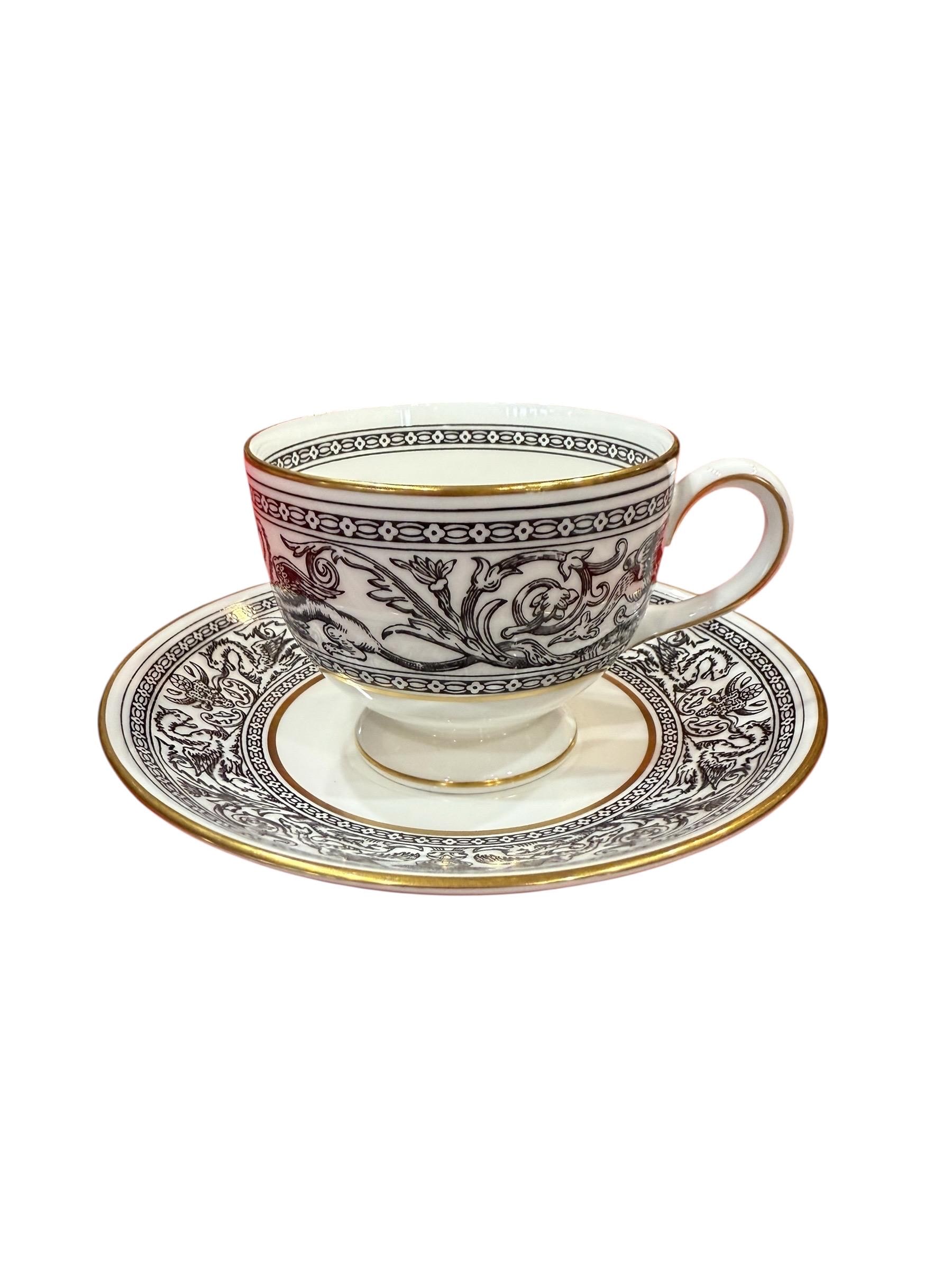 台湾　パイワン族　連杯　両杯 骨董　アンティーク Wedgwood Florentine Black Dragon Tea Cup and Saucer Set - Vintage