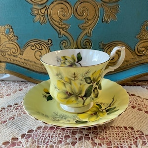 Vintage royal Albert yellow floral tea cup and saucer, English bone china