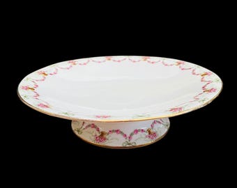Plato de compota con pie, taza, soporte para tartas con pie, pieza para servir, con guirnalda de rosas pintadas a mano de Aynsley.