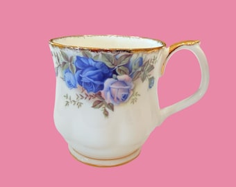 Royal Albert Moonlight rose blue rose Coffee mug  bone china vintage England , mint.