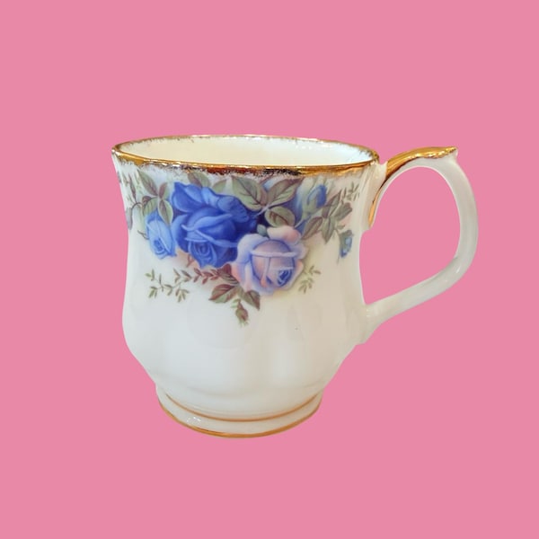 Royal Albert Moonlight rose blue rose Coffee mug  bone china vintage England , mint.