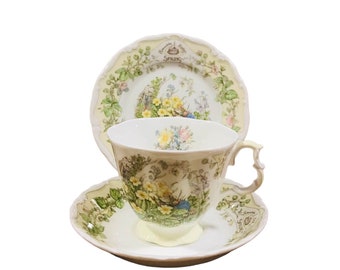 Vintage trio of Royal Doulton Brambly Hedge collection “Spring“ set bone china England side plate with tea cup and saucer, collectible gift