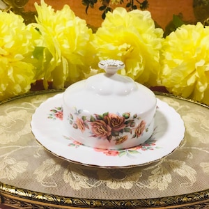 Vintage Royal Albert Centennial Rose Butterdose Bone China England, Rose und Mint Zustand. Schönes Geschenk für sie.
