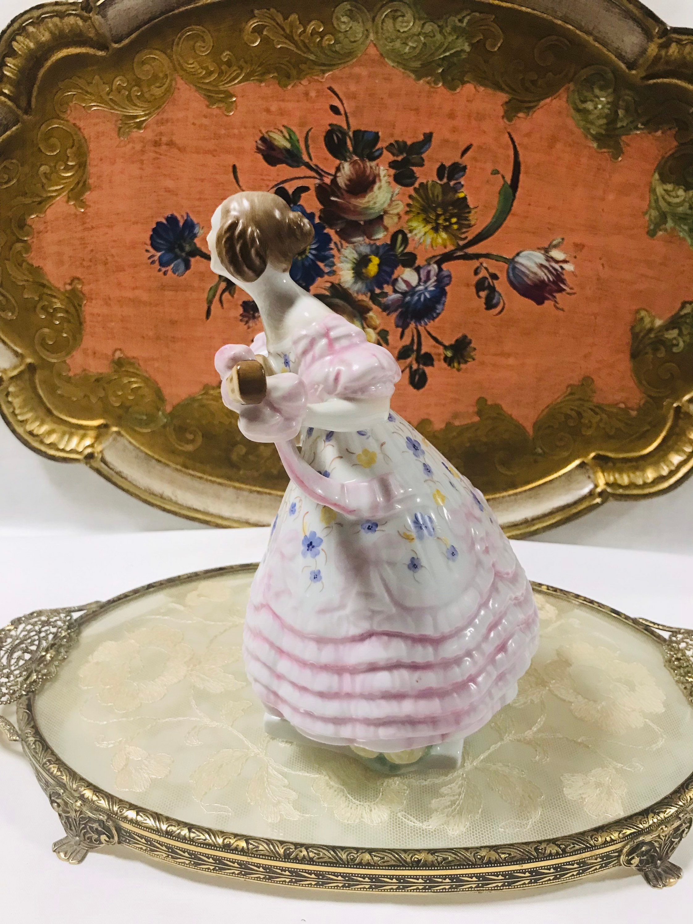 Herend Hungary Porcelain Hand Painted Figurine Lady in Pink Dress