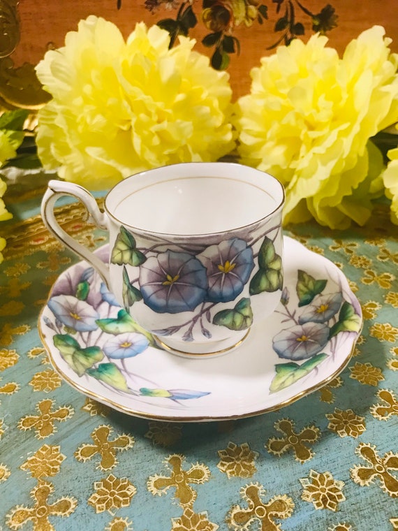 Tazza da tè con piattino Royal Albert serie Vintage dipinta a mano Fiore  del mese Settembre Morning Glory Inghilterra, regalo di compleanno -   Italia