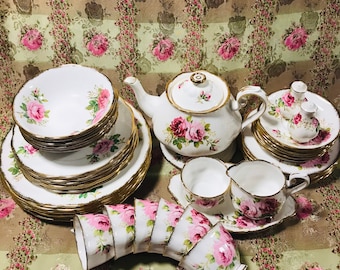 Royal Albert American beauty pink rose dinner set sold individually, cup saucer, plates, bowls, made in England
