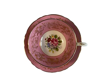 Vintage paragon pink tea cup and saucer with pink floral centre