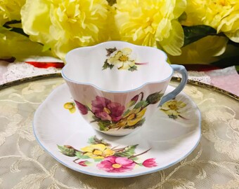 Collectible vintage Shelley “ Begonia” 13427 tea cup and saucer fine bone china England, beautiful collectible gift for her .