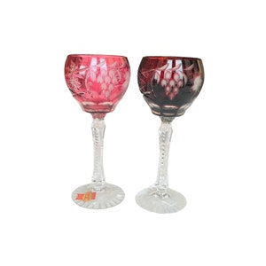 Pair of Vintage W. Germany hand cut Anna Hutte bleikristall 24% lead Crystal goblet wine glasses, beautiful Crystal glass gift.
