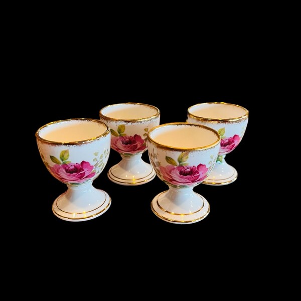 Set of 4 cute royal Albert American beauty egg cups bone china England, unique serving pieces, gift for collector.