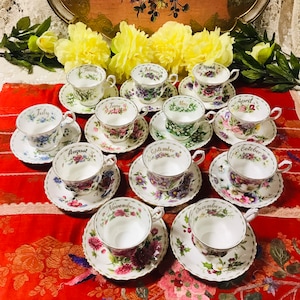 Sold Individually - Royal Albert flowers of the month series tea cups and saucers, bone china England. Gorgeous gift set, collectible gift.