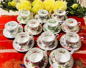 Sold Individually - Royal Albert flowers of the month series tea cups and saucers, bone china England. Gorgeous gift set, collectible gift.