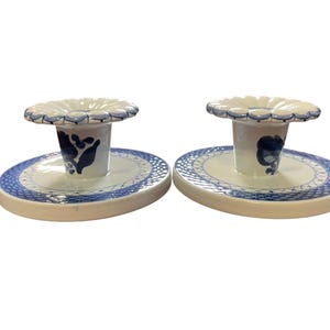 Royal Copenhagen Tranquebar Blue pair of candle holders, vintage Royal Copenhagen/Aluminia Danish, serving dish, Denmark Pottery