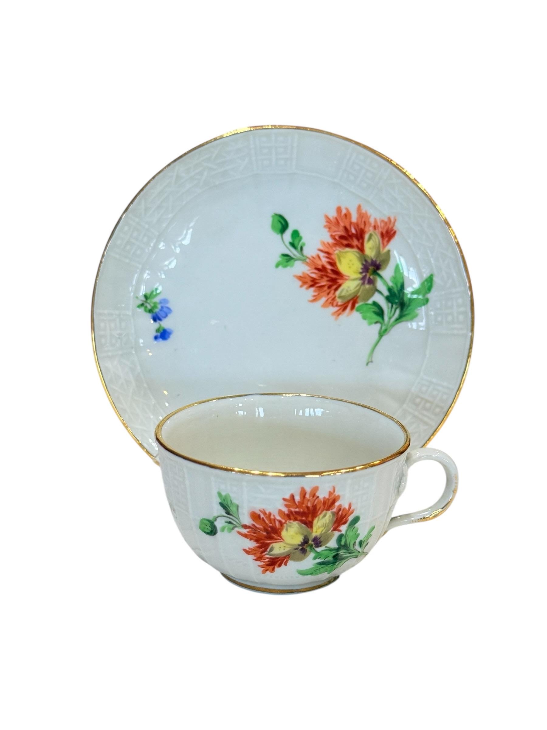 Meissen porcelain Demitasse floral Tea Cup and Saucer Germany vintage collectible Meissen. mint condition.