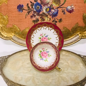 Vintage Aynsley Bone China England Pink Rose with Gold Details Tea Cup and Saucer. Gorgeous Gift For Her.