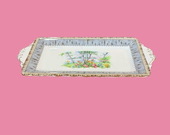 Piatto da sandwich vintage Royal Albert "Silver Birch", lungo 28,5 cm, in porcellana fine, prodotto in Inghilterra. Bellissimo piatto da portata con decorazione paesaggistica.