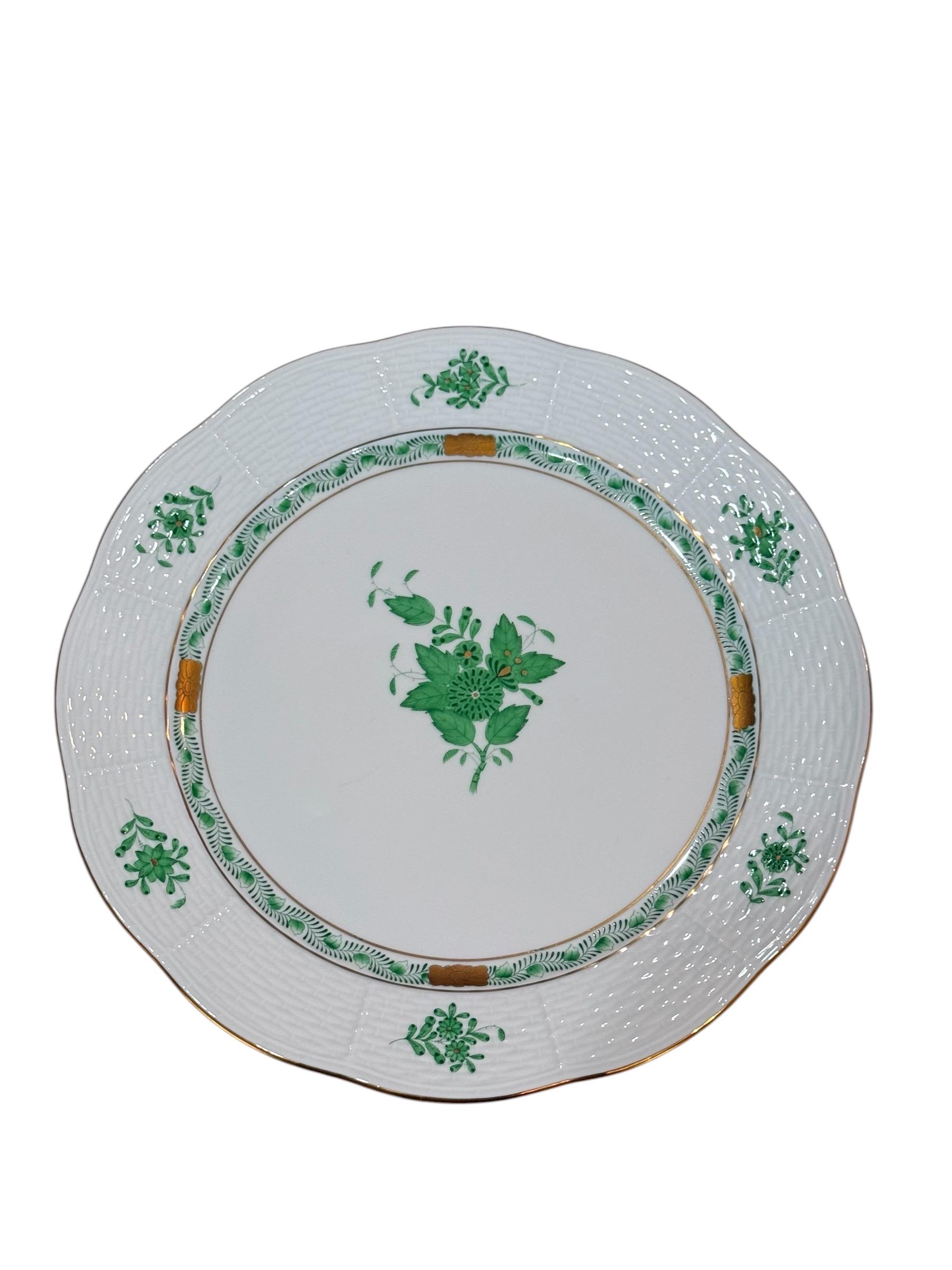 Herend Hungary Hand Painted Chinese Bouquet Apponyi Green Dinner