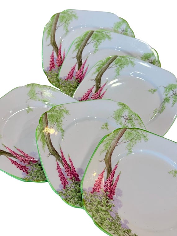 【英国ビンテージ】ロイヤルアルバート・クラウンチャイナ★カメリア★ケーキ皿6枚 英国ビンテージ】ロイヤルアルバート・クラウンチャイナ☆カメリア