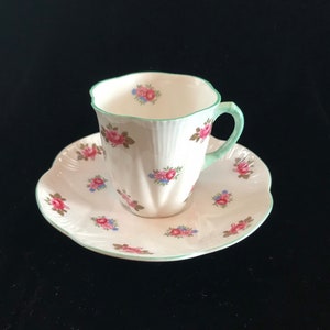 Very collectible Shelley Rosebud Demitasse tea cup and saucer, Shelley bone china collectible