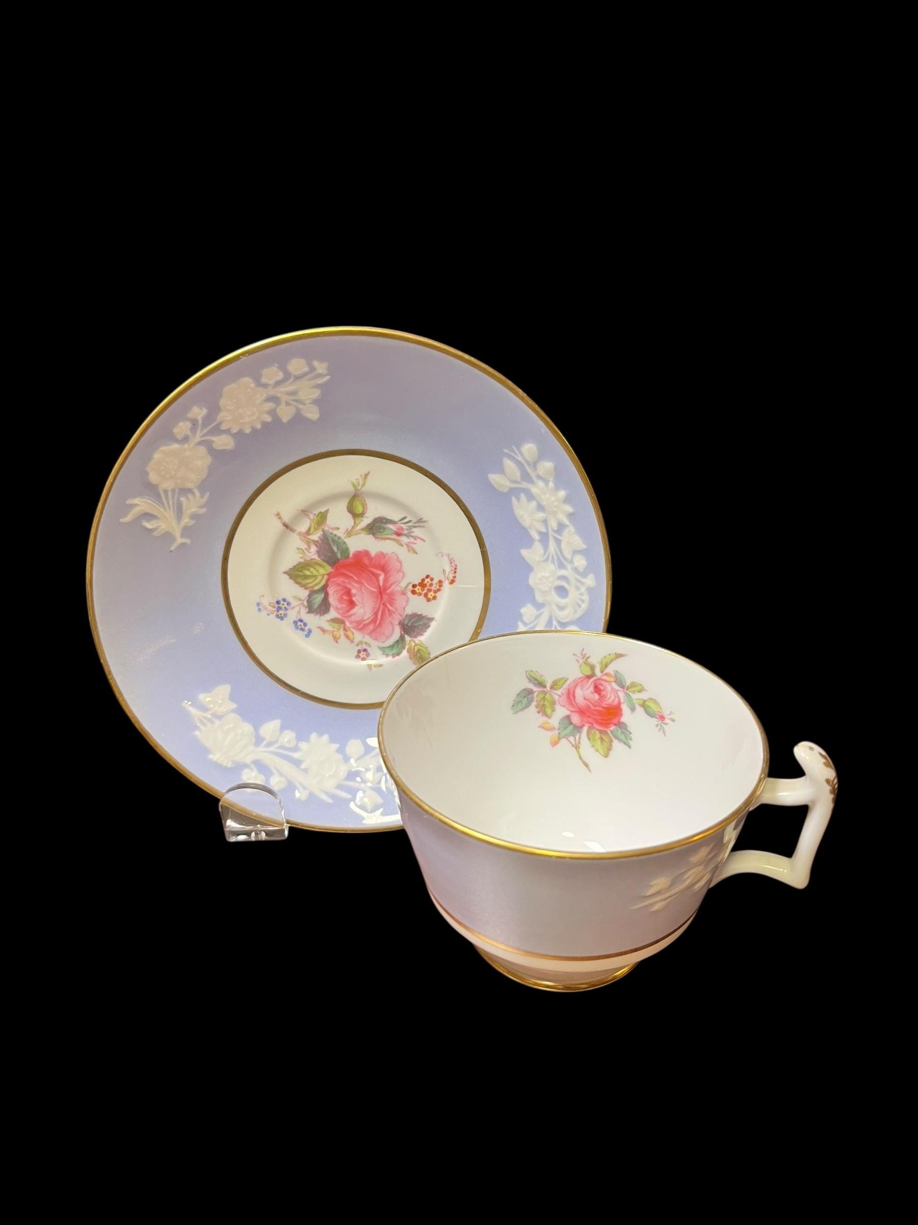 Spode Bone China Tea Cup & Saucer: Handpainted Pink Rose (as Is