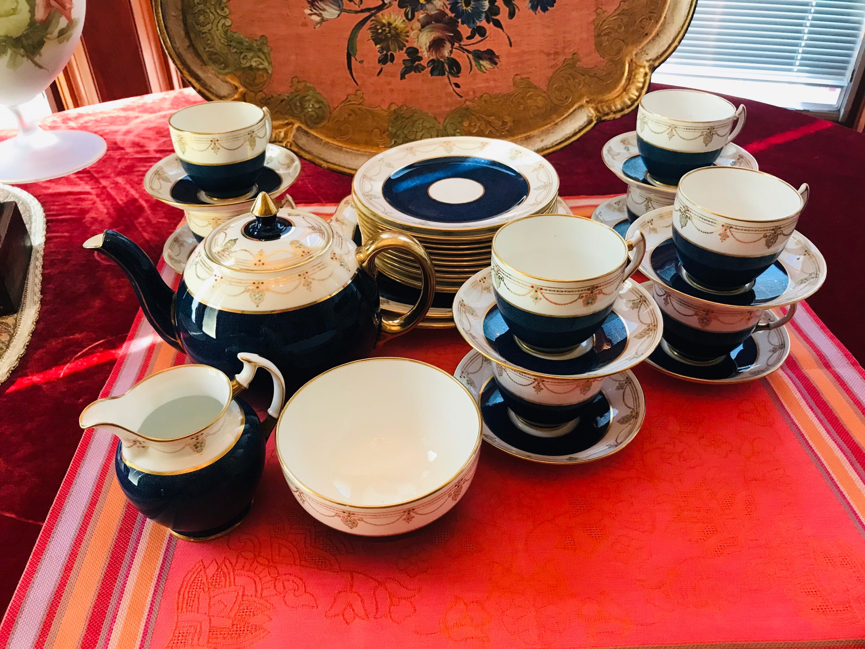 Antique Handpainted Blue Collingwood Tea Set Dessert Set for 8 Etsy UK