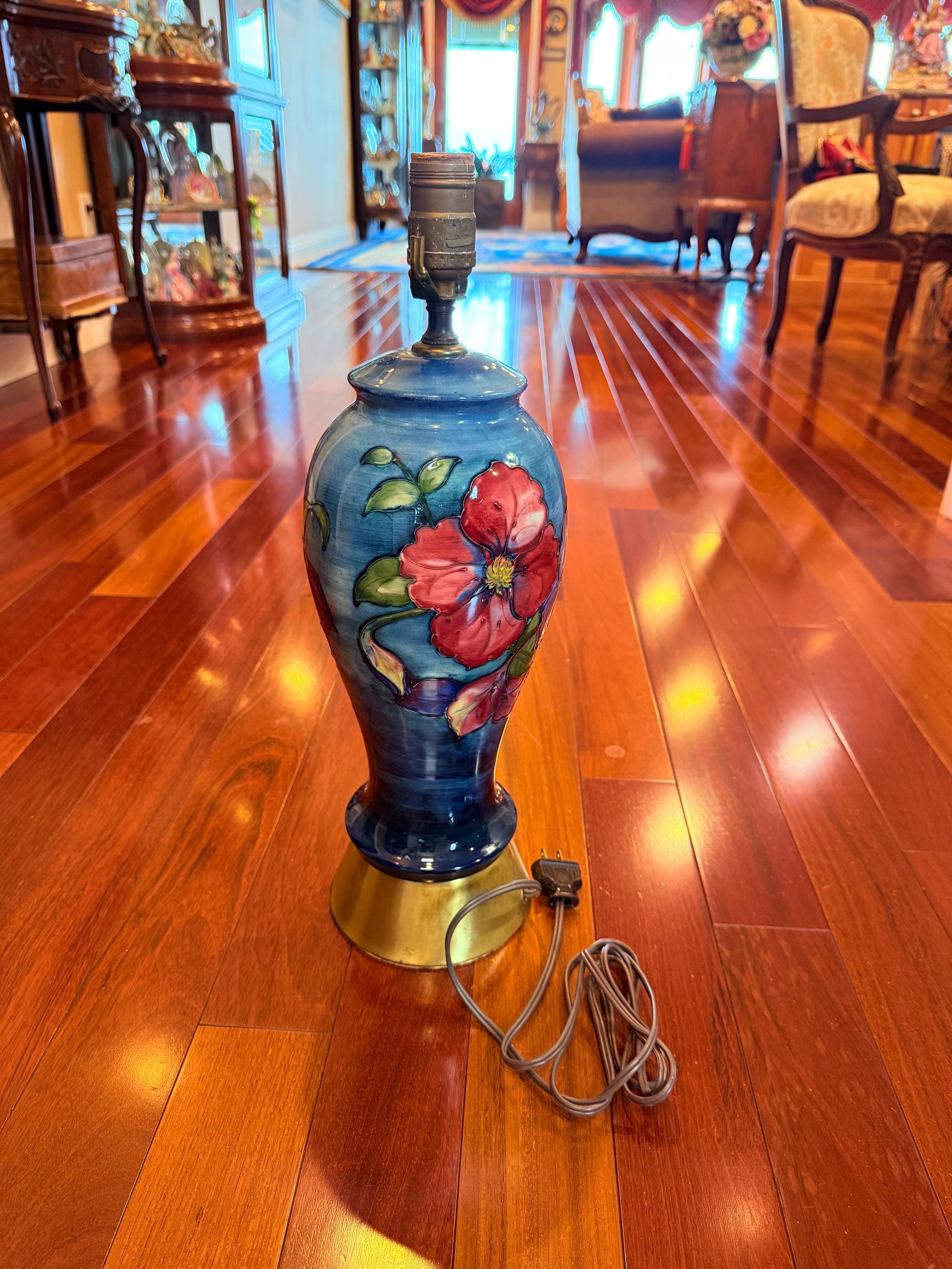 Moorcroft Hibiscus Large Table Lamp Base Mid 20th Century England
