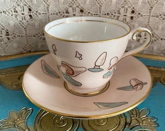 Rare vintage aynsley girls scout mushroom tea cup and saucer, collectible English bone china tea cup gift for her