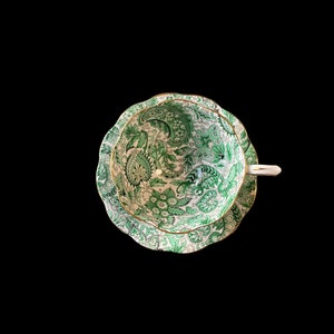 Unique large royal standard green wide mouth tea cup and saucer, collectible vintage English bone china