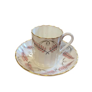 Royal Worcester Bone China Ferncroft demitasse coffee cup and saucer, antique English porcelain
