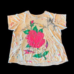 Pre-Owned Magnolia Pearl cotton Abbeyrosa large pink Rose with Bird Tee shirt, one Size.