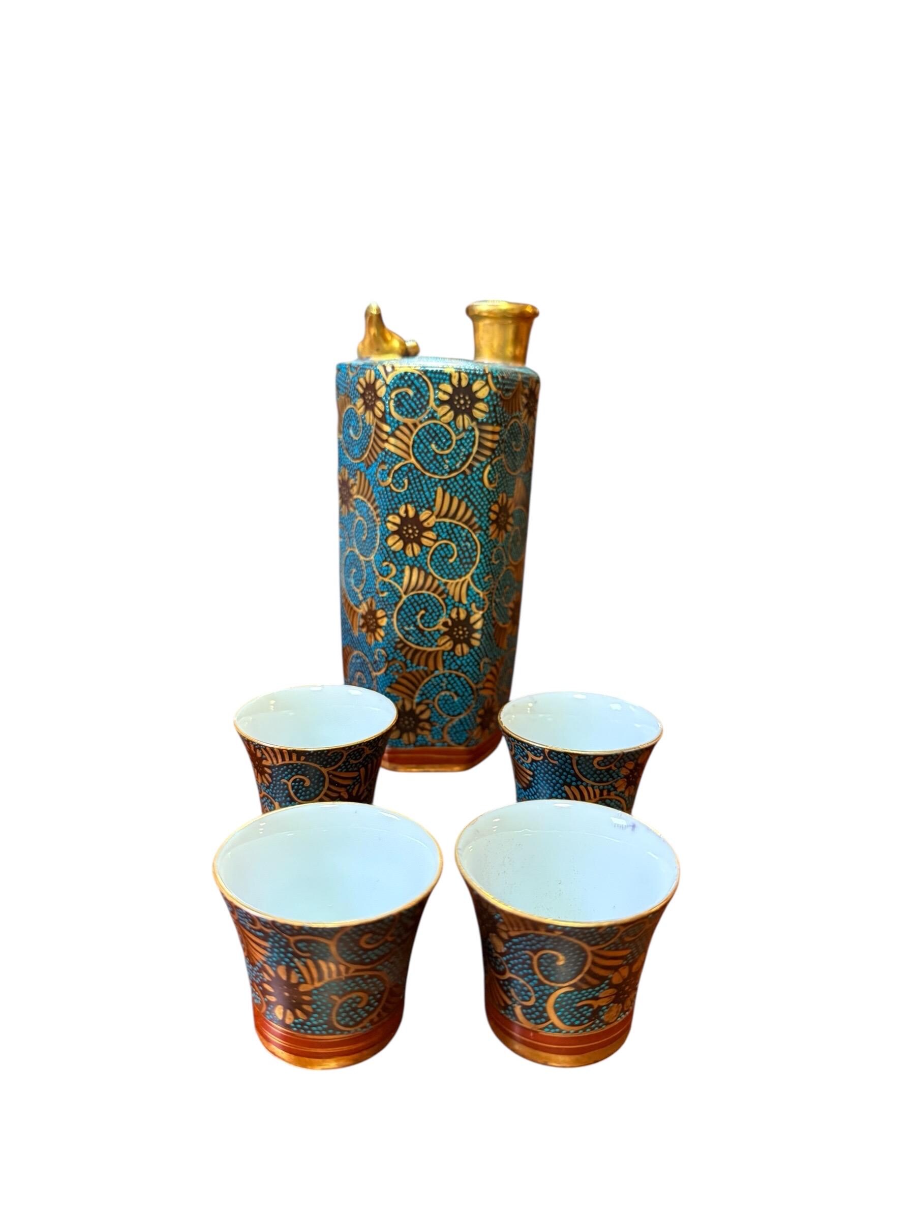 Vintage Kutani Porcelain Sake Set: Hand-painted Whistling Bird, 5