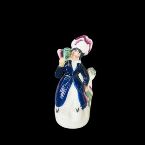 Antique 19th early English pottery Staffordshire figurine 6.25” a man hunting birds, collectible antique Staffordshire figurine