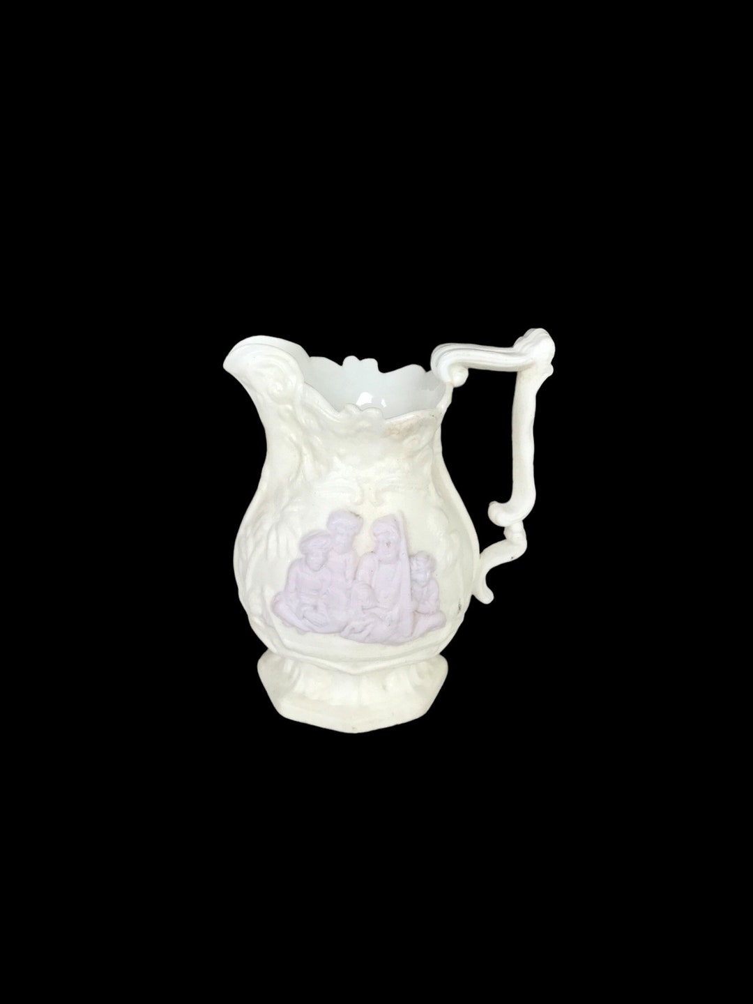 Antique C 1840 English Glazed Bisque Milk Glass Small Creamer Pitcher