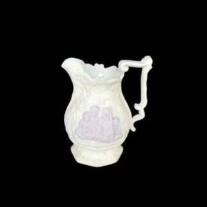 Antique (C 1840’) English glazed bisque milk glass small creamer pitcher. Collectible antique bisque pitcher.