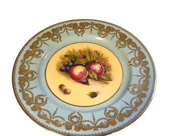 Collectible gorgeous vintage Aynsley orchard fruit dinner/cabinet plate 10 3/4” diameter signed by D.Jones bone china England.