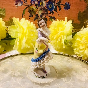 Germany Dresden porcelain lace figurine 6”, beautiful collectible Dresden gift for her