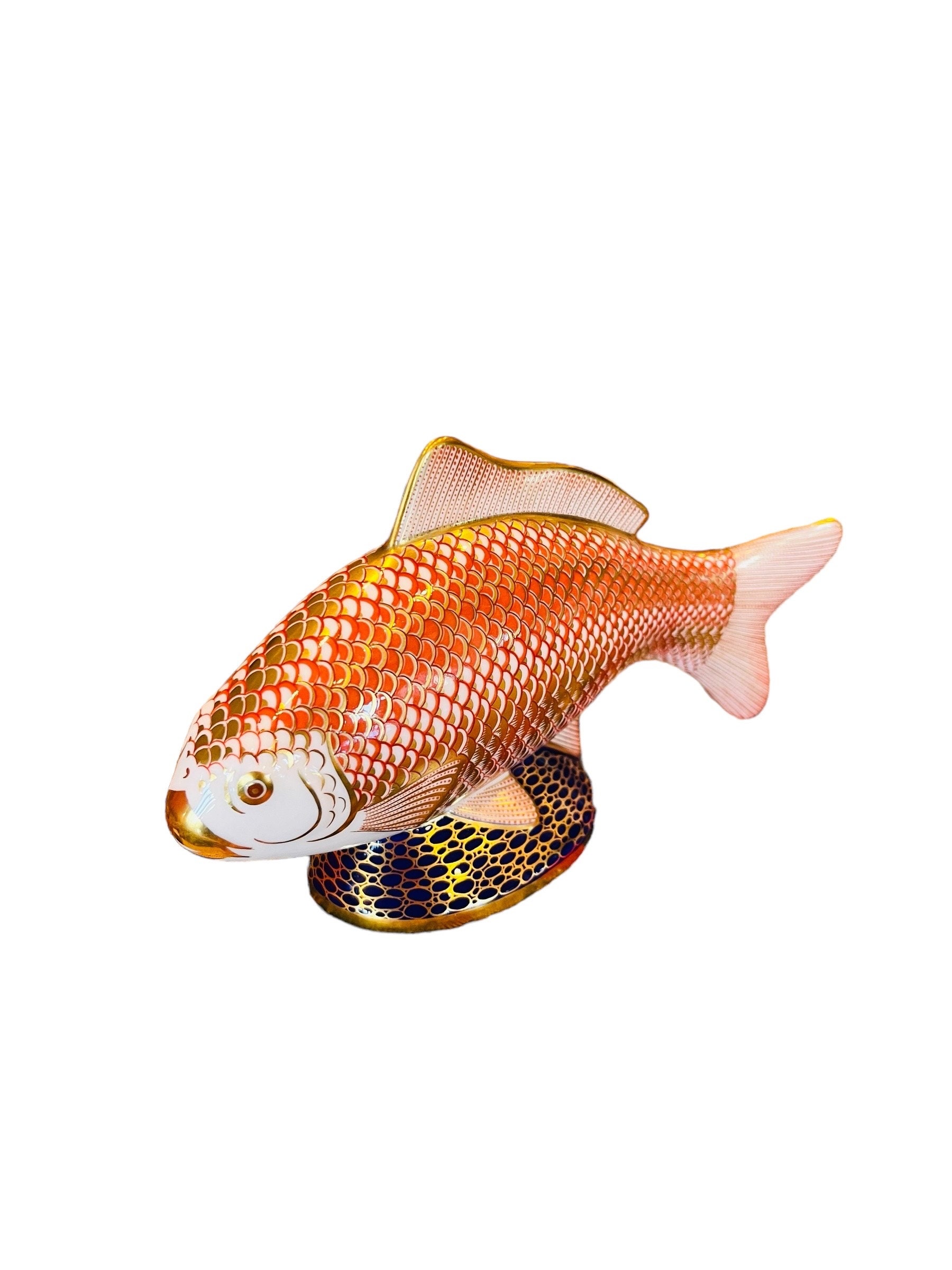 Collectable Royal Crown Derby Paperweight Golden Koi Carp 7” L
