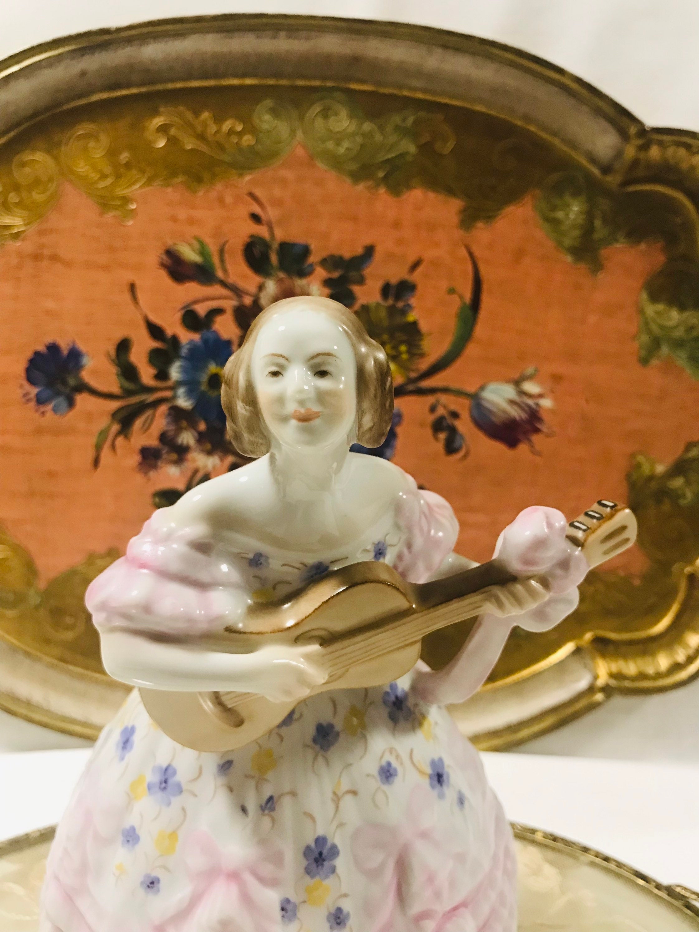 Herend Hungary Porcelain Hand Painted Figurine Lady in Pink