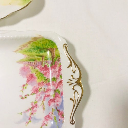Beautiful shops two pc Royal Albert blossom time sandwich plate and cake plate, serving piece pink blossom, English bone china gift