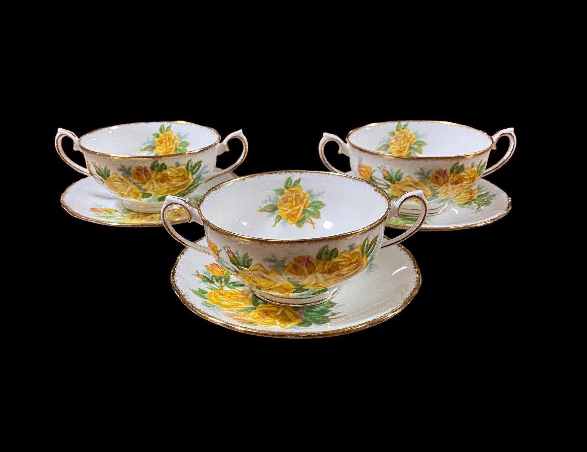 Vintage Royal Albert Tea Rose Yellow Rose Double Handled Soup Bowl 