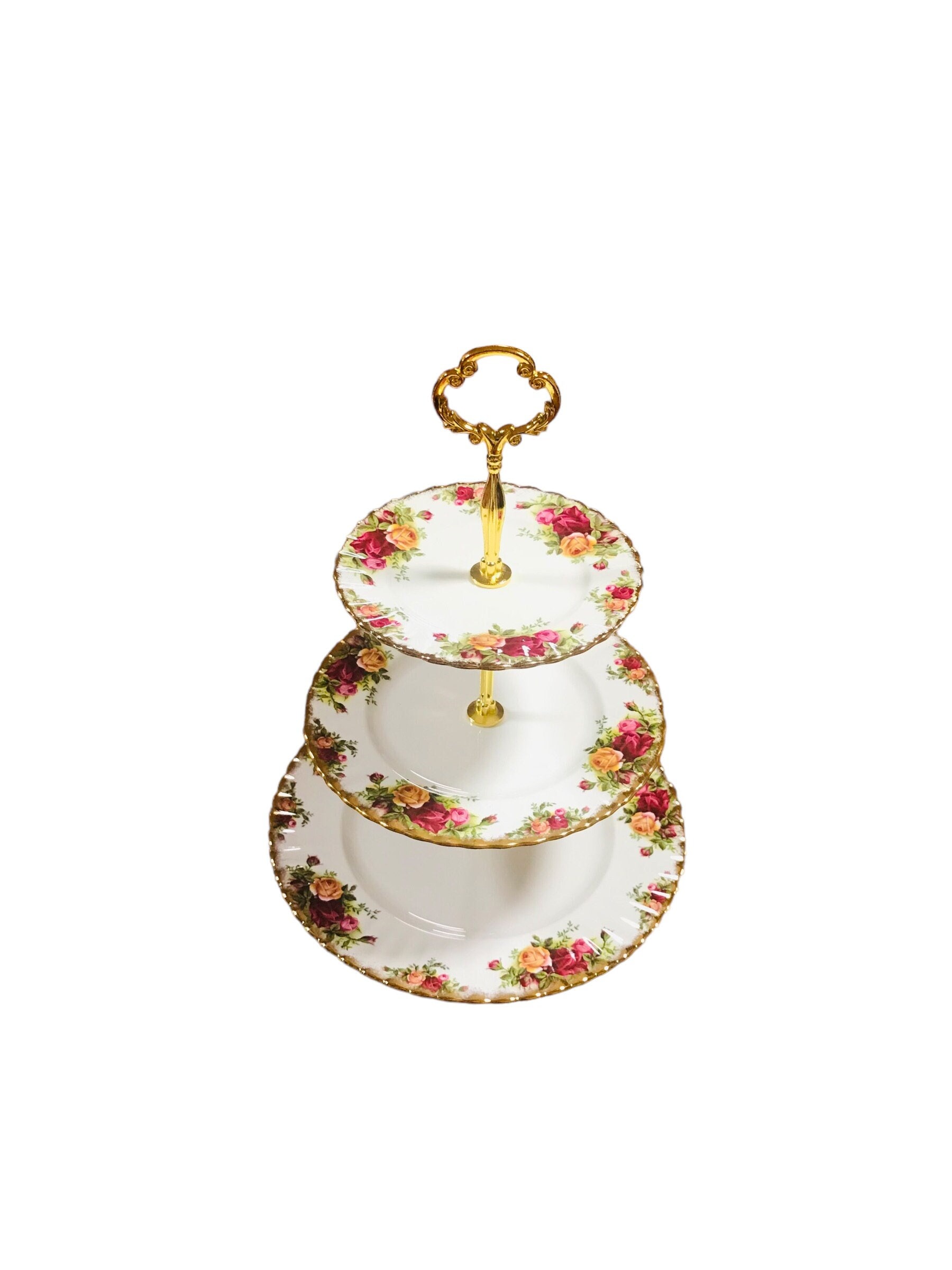 Royal Albert” Old Country Rose “ three tiered cake stand bone china England, gorgeous afternoon tea gift, mint condition,
